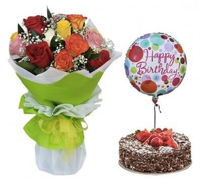 12 Mixed Roses 1/2kg Cake and Free Balloon product1472